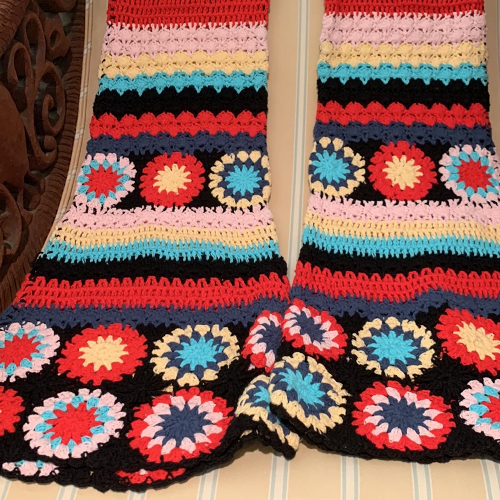 FLOOK FOR FREE PEOPLE GRANDPA CROCHET FLARE PANTS IN BLACK COMBO SIZE SMALL - Picture 15 of 16